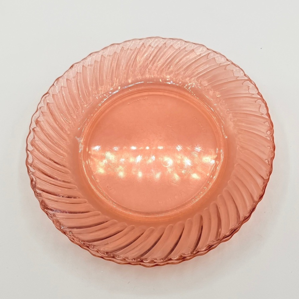 Arcoroc Rosaline Pink Swirl Glass Plates Set of 3 France 7.5in Vintage